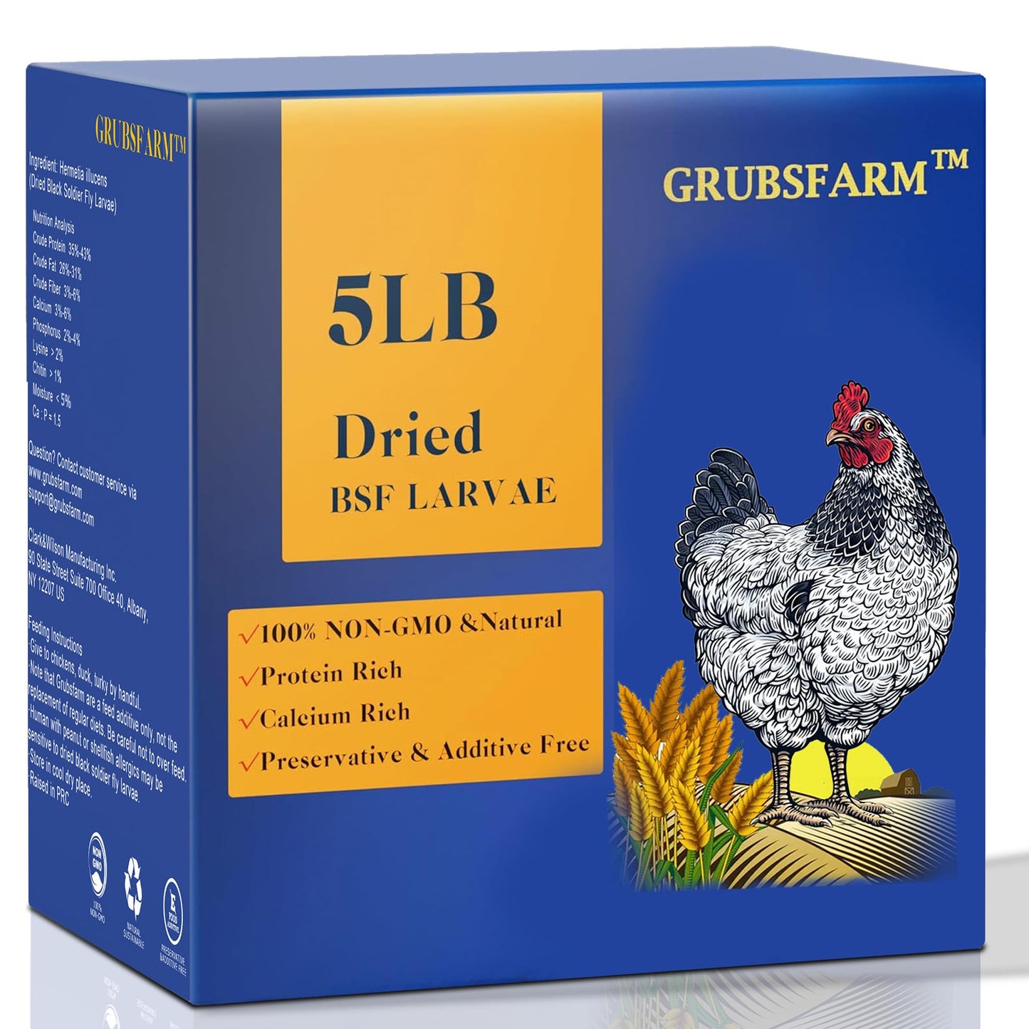 GRUBSFARM Superior to Dried Mealworms for Chickens 5lb - 85X More Calcium Than Mealworms - Non-GMO Chicken Feed - Molting Supplement - BSFL Treats for Hens, Ducks, Turkeys, Wild Birds, Quails