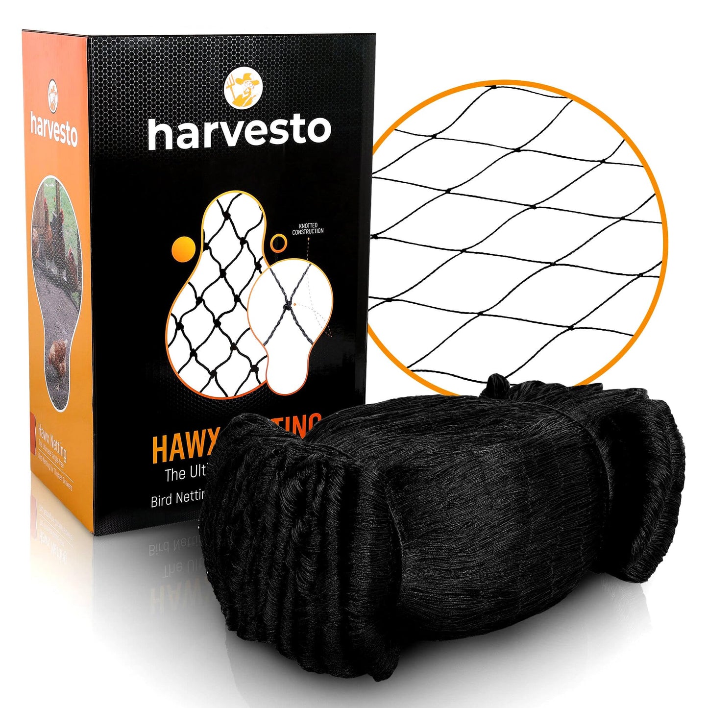 Harvesto Heavy Duty Bird Netting for Chicken Coops & Runs | Tree & Garden Netting Mesh 1-1/2" | Keep Hawks, Birds & Predators Away | Bird Netting for Blueberry Bushes, Vegetables & Fruit (50' x 150')