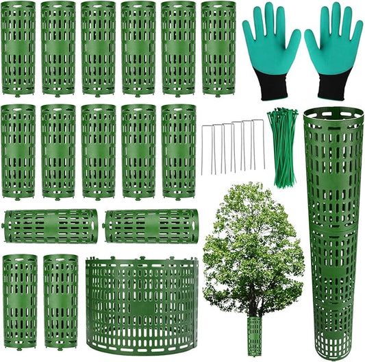 YGAOHF Tree Trunk Protector - 15 Pack Plant and Tree Guard Protector, Expandable Tree Bark Protector, Great Protection from Trimmers, Mowers, Animals (Green)