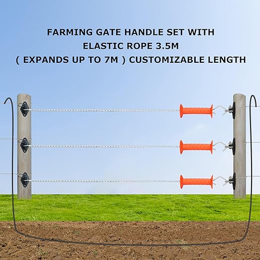 Electric Fence Bungy Gate Kit, Electric Fence Handles with Elasticized Rope for Livestock, Insulators Temporary System, Easy Installation