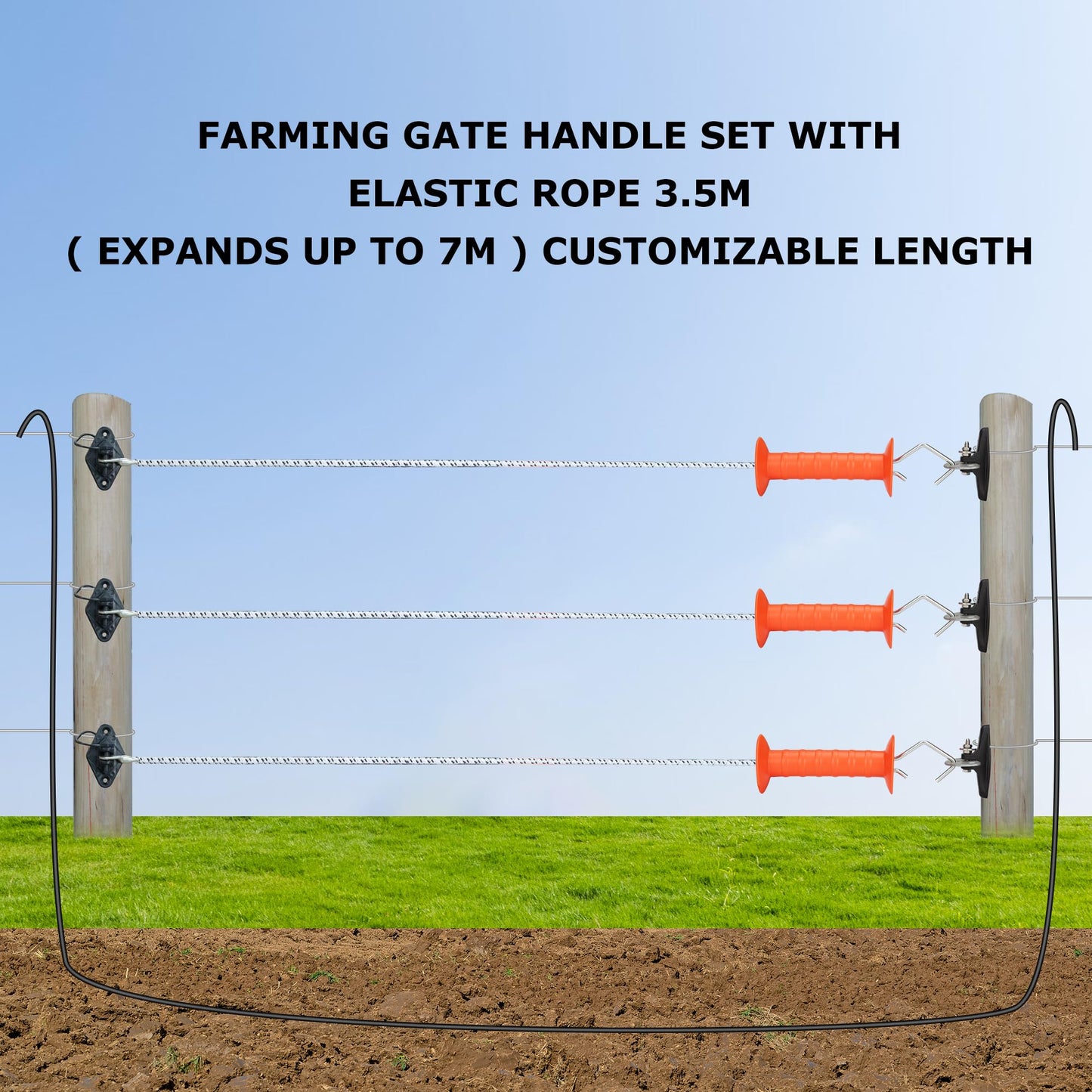 BEIYI Electric Fence Bungy Gate Kit, Electric Fence Handles with Elasticized Rope for Livestock, Insulators Temporary System, Easy Installation