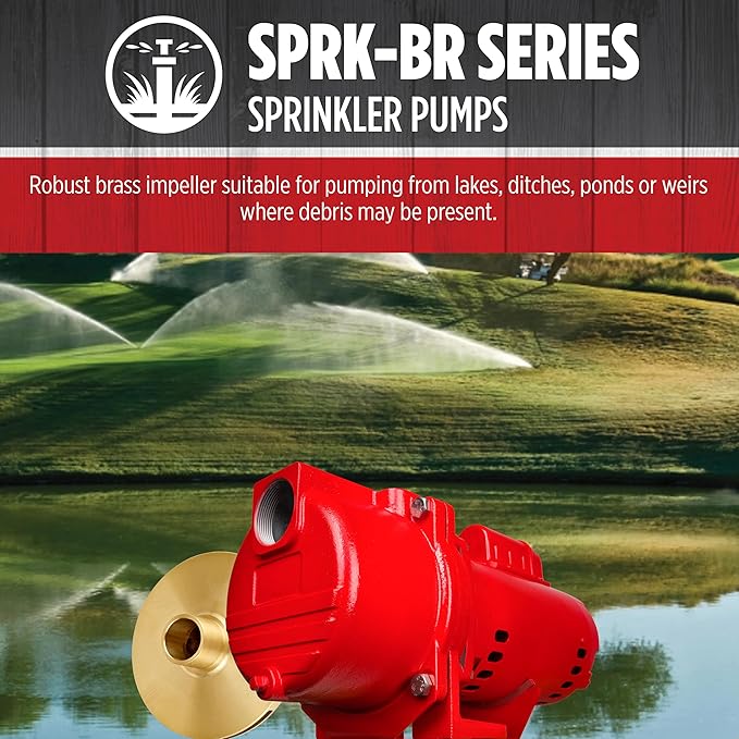 Red Lion RL-SPRK150-BR 115/230-Volt, 1.5 HP, 71 GPM Cast Iron Sprinkler/Irrigation Pump with Brass Impeller, Red, 97101502