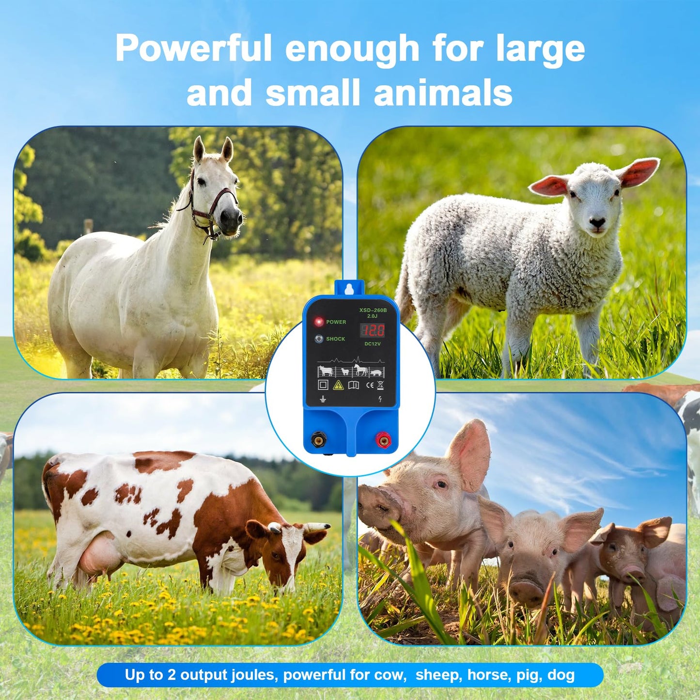 6.32 Mile Electric Fence Charger, 2 Joules/10.5kV Electric Fence Charger for Livestock,3 Mode Power Supply,Fence Energizer for Wildlife Prevention, Farm,Garden(NOT INCLUD Output Cable)