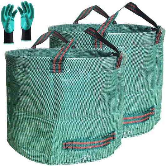 Professional 2-Pack 80 Gallon Large Yard Garden Bags (D26, H33 in) with Gardening Gloves for Yard Waste,Leaf Bags,Debris Bag,Garden Trash Container,Recycle Bin,Lawn Grass Clippings,Weeds Bag 4 Handles