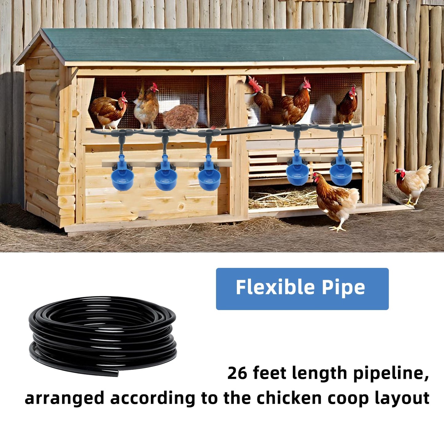 Automatic Chicken Waterer – Float Controlled 6 pcs Chicken Water Cups with Hose Fitting, No-Spill Chickens Watering System,Quick-Connect Poultry Water Dispenser.