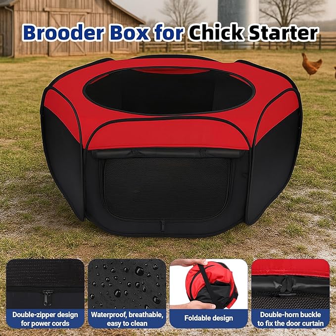 Brooder Box for Chicks Starter Kit - Upgraded Dual Door Collapsible Large Chicken Pen, Easy to Clean Chicken Coop Supplies for Ducks, Quail, Cats, or Dogs, Holds Up to 20 Chicks