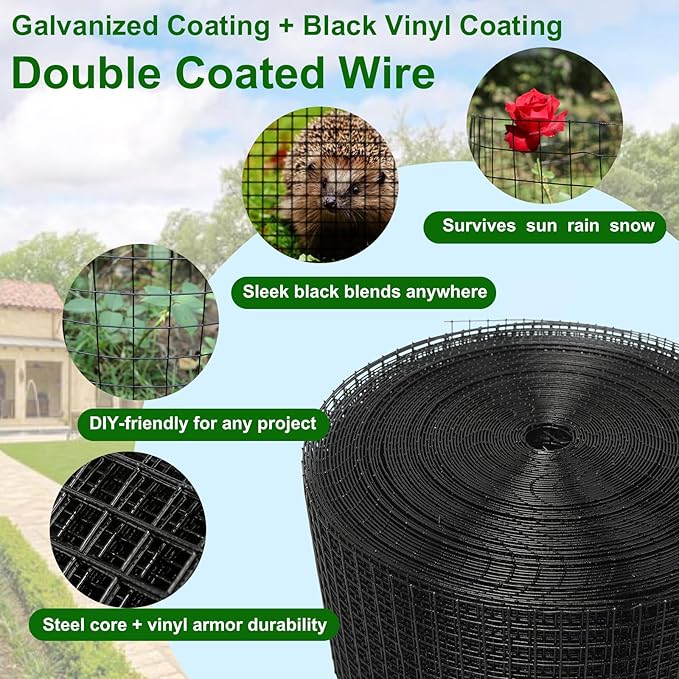 Black Hardware Cloth 1/2inx36inx100ft, 19GA, Chicken Wire Fencing Roll, Black Chicken Wire Mesh, Vinyl PVC Coated Welded Wire Mesh for Chicken Coop Barrier, Rabbit Snake Poultry Fences