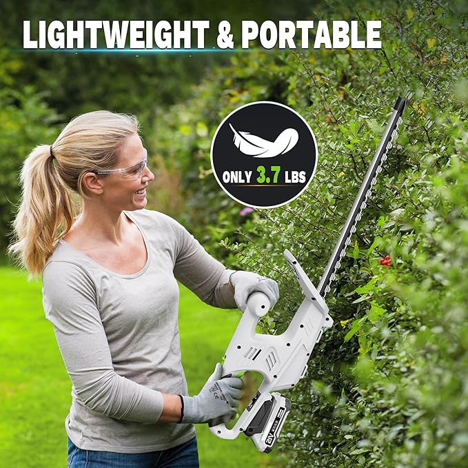 Cordless Leaf Blower and Hedge Trimmer Combo 21V Ultra-Lightweight 3lbs 400CFM/130MPH Blower, 18" Blade & 5/8'' Cutting Bush Trimmer with 2.0Ah Battery and Fast Charger, Ideal for Homeowners & Seniors
