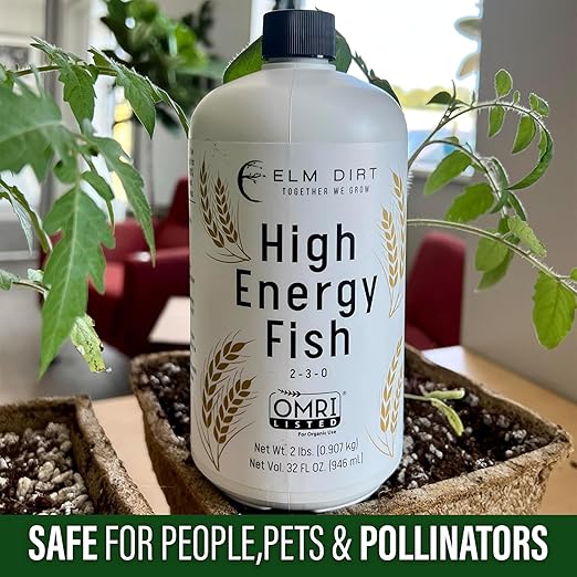 Elm Dirt Fish Emulsion Fertilizer - High Energy Liquid Fertilizer for Plants 2-3-0 | Increase Biological Activity & Improve Nutrients, Vegetable Garden (32 oz)