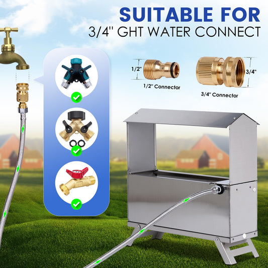 1.6 Gal Automatic Chicken Waterer Stainless Steel Poultry Waterer Dispenser with Float Valve Kit and Bottom Bracket Chicken Waterer Feeder for Hen Duck Goose Turkeys
