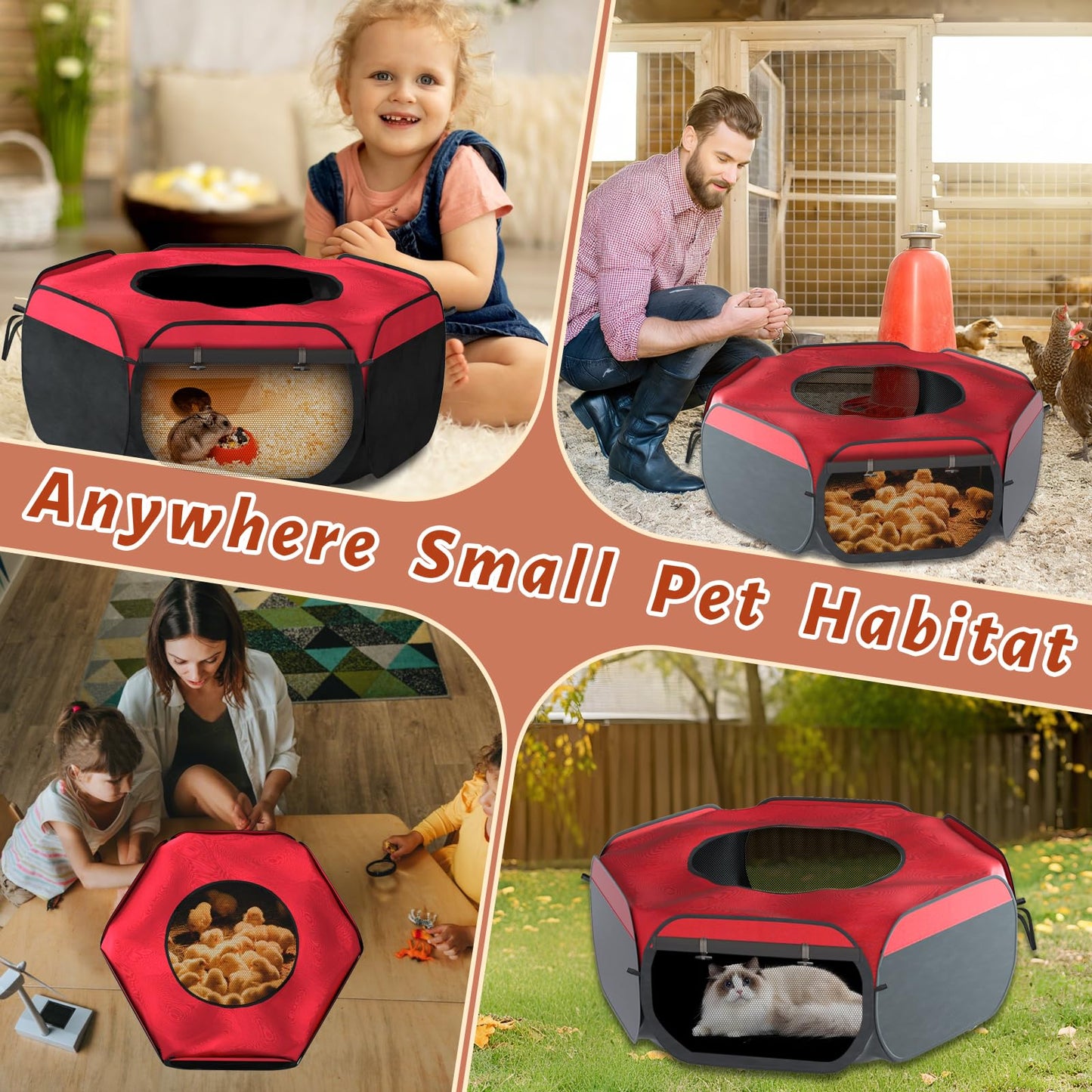 Brooder Box for Chicks, Chicken Starter Kit with Harness Leash, Brooder Heating Plate, Nesting Pad, Chicken Waterer, Feeder, Perch, Dual Door Chick Brooder Set, Pop Up Playpen Tent for Duck Quail