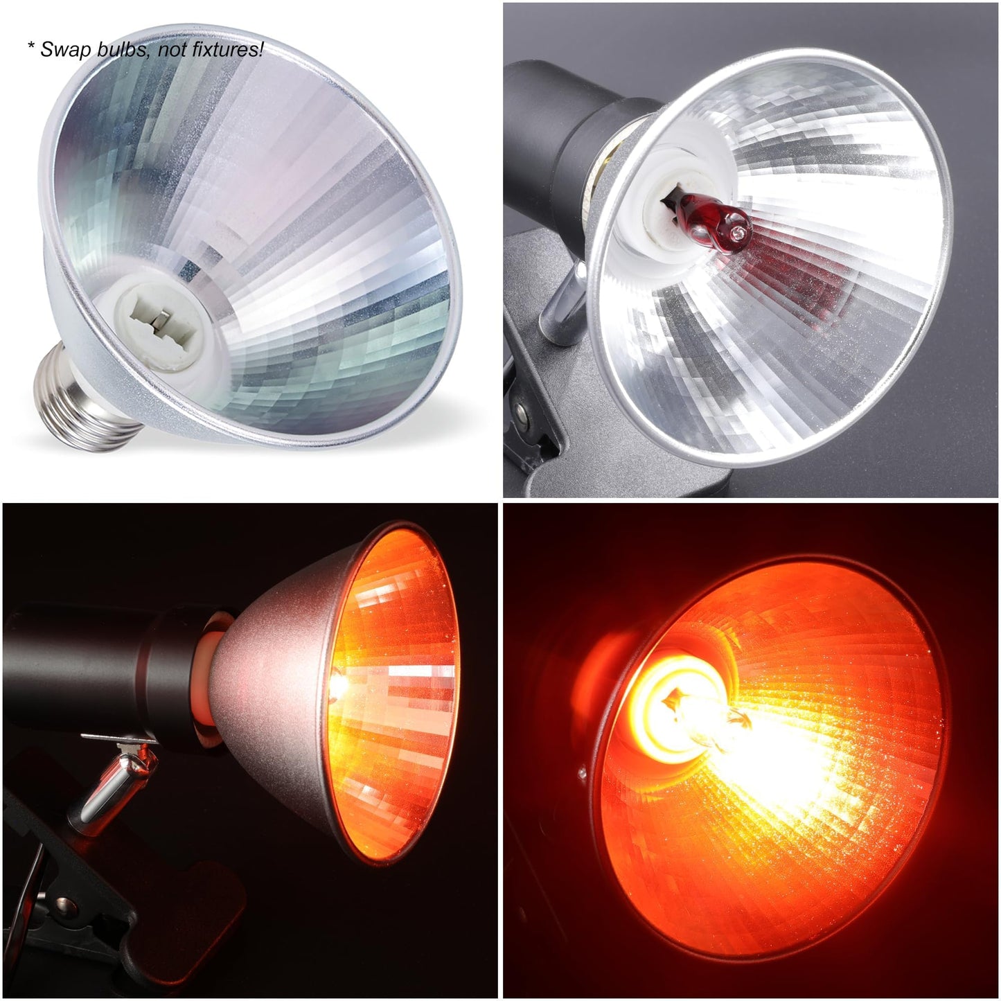 Heat Lamp for Chickens Coop Tiny Chick Brooder, Infrared Flood Light Red Bulbs Replaceable E26 Base 50 Watt Chick Heater for Reptile Pets Duckling Poultry Livestock