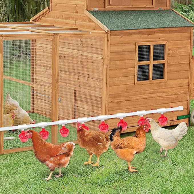 Automatic Chicken Waterer System (45 Accessories Included), Complete PVC Pipelines Set with Chicken Water Cups, Float Valve and Garden Hose, DIY Chicken Watering System (No Bucket Included)