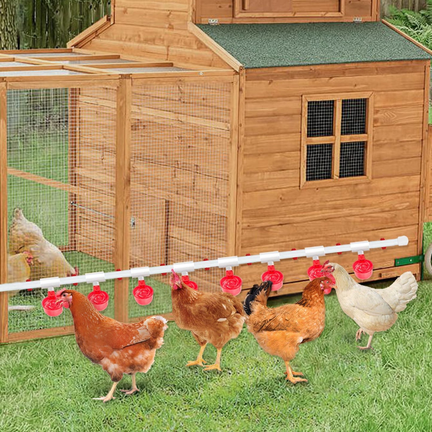 CANVINO Automatic Chicken Waterer System (45 Accessories Included), Complete PVC Pipelines Set with Chicken Water Cups, Float Valve and Garden Hose, DIY Chicken Watering System (No Bucket Included)
