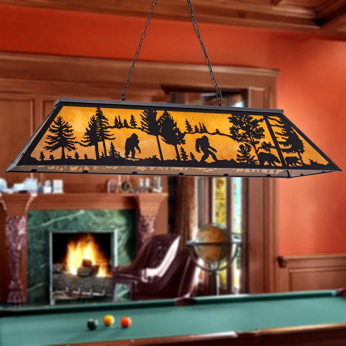 TOCHIC Tiffany Pool Table Lights, 5 Rustic Bigfoot Billiard Chandelier Lights for Over Table, 60" Farmhouse Western Billiard Light for Game Room Man Cave Club Barn