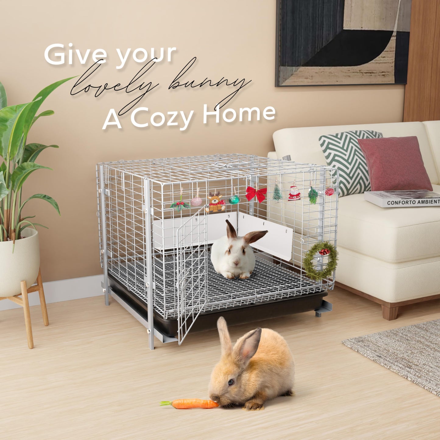 HOMESTEAD Bunny Cages with Tray - 24-inch Easy-Clean Rabbit Cage with Enhanced Kit - Leg, Frame, & Urine Guard Included - Ideal & Secure Home for Rabbits, Ferrets, Hedgehogs