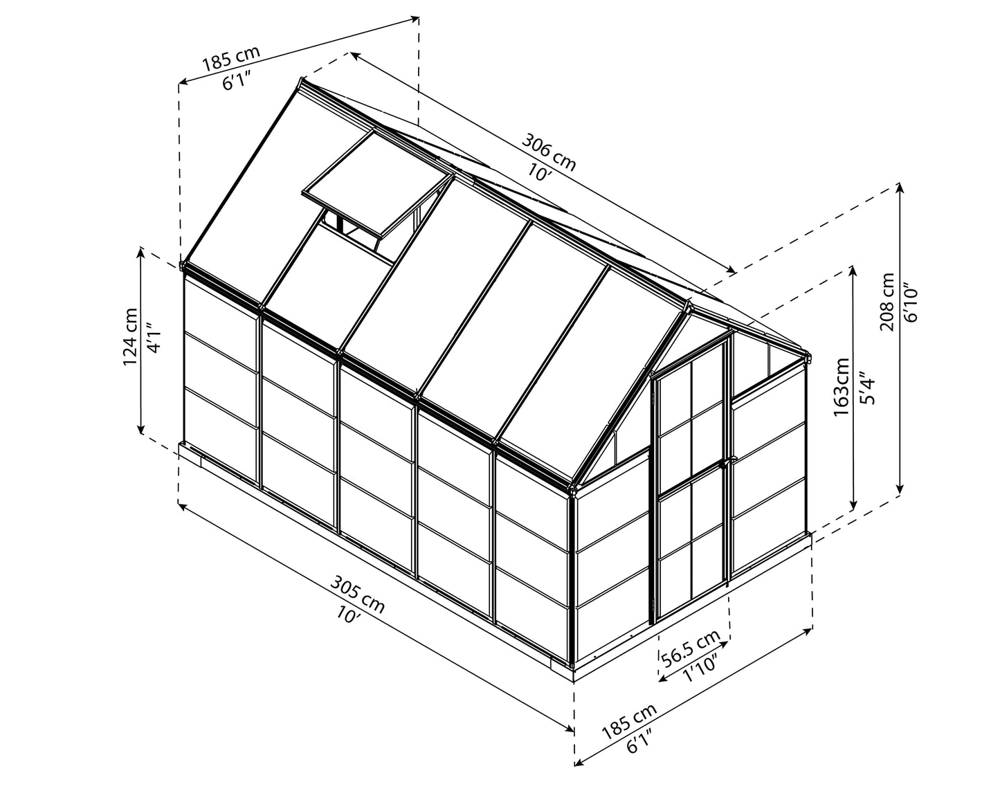 Palram - Canopia 6x10 Greenhouse for Outdoors, Walk-In UV Polycarbonate Panels Heavy Duty Aluminum Frame, Lockable Door, Adjustable Roof Vent, Rain Gutters, Galvanized Steel Base, Hybrid (Silver)