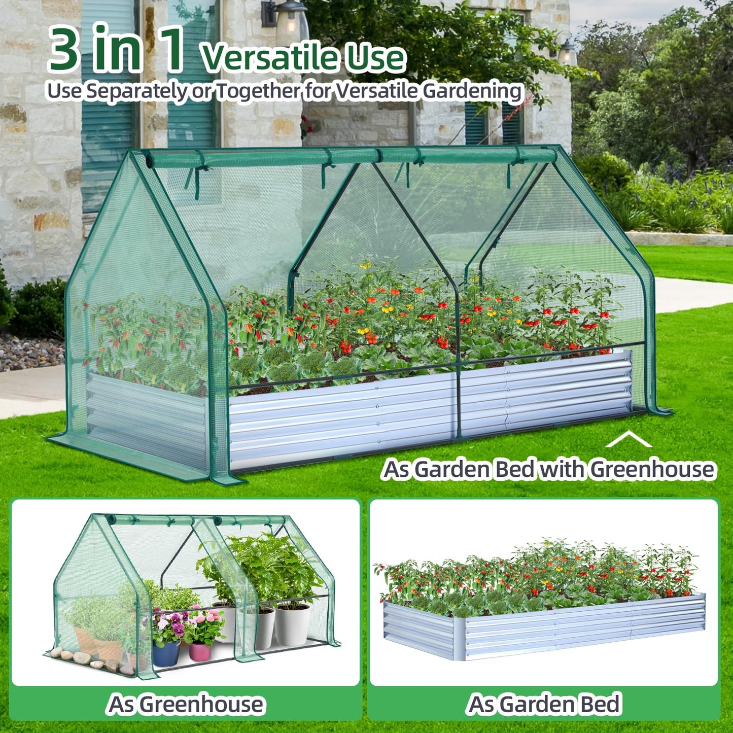 Ohuhu Mini Greenhouse + Raised Garden Bed with Greenhouse