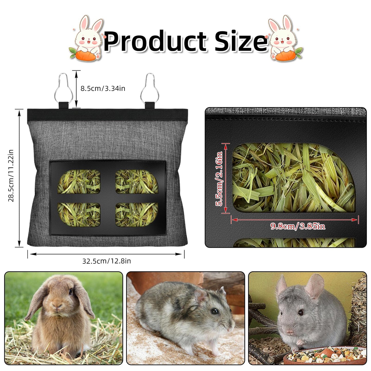 Rabbit Hay Feeder Bag Guinea Pig Hanging Hay Feeding Bag Storage Dispenser for Chinchilla Hamster Bunny Small Animal Pet