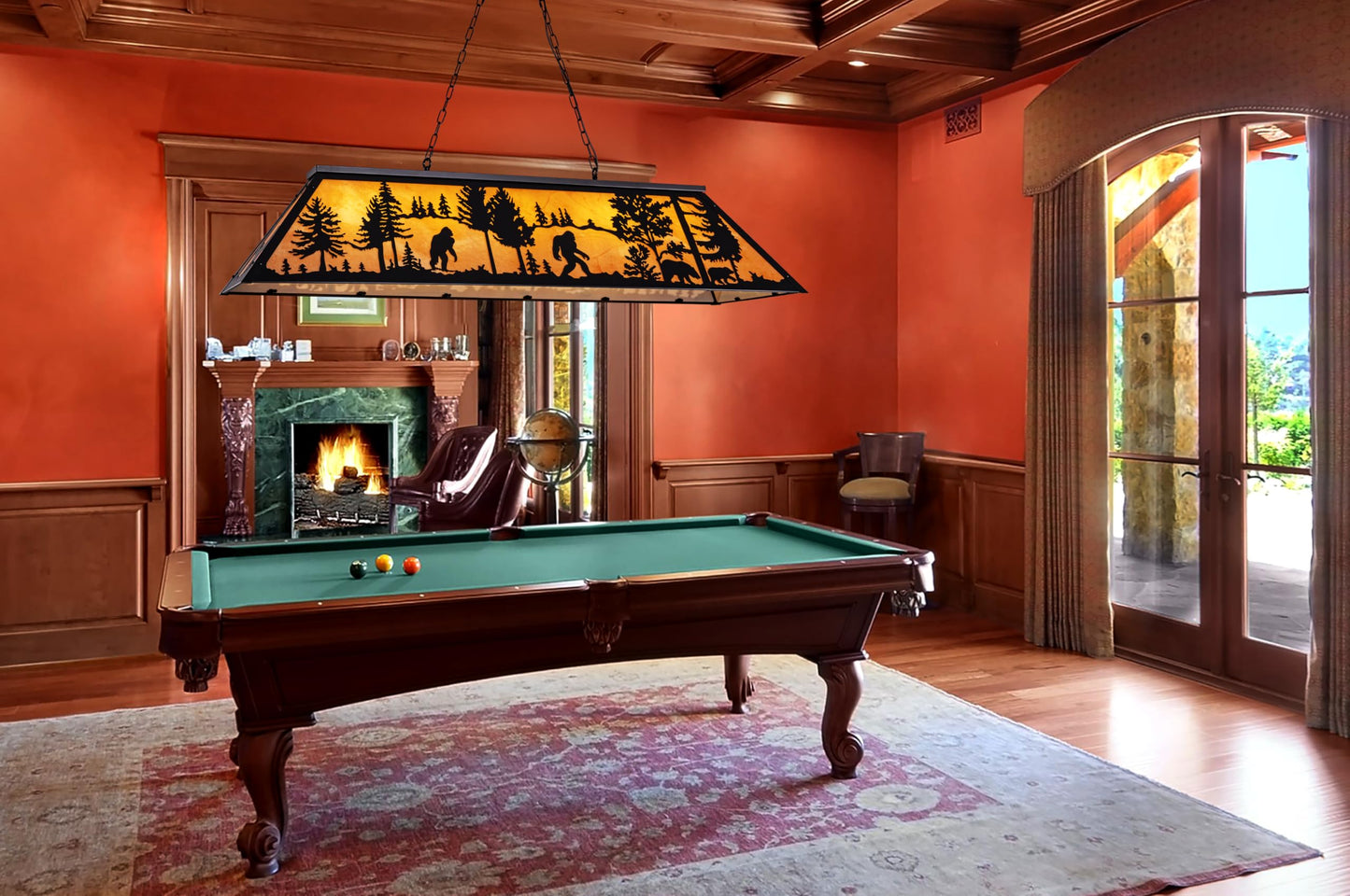 TOCHIC Tiffany Pool Table Lights, 5 Rustic Bigfoot Billiard Chandelier Lights for Over Table, 60" Farmhouse Western Billiard Light for Game Room Man Cave Club Barn