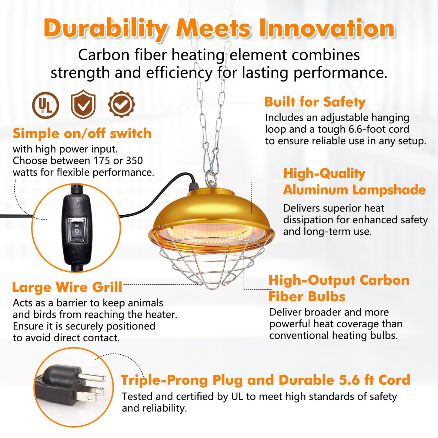 Prukbiar 350W Chicken Coop Heat Lamp – Waterproof Infrared Brooder Heater with Adjustable Temperature for Chicks, Ducks, Rabbits, Dogs, Indoor & Outdoor Use