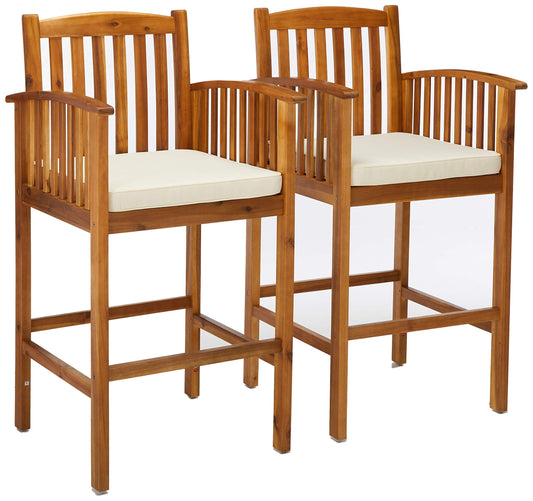 Christopher Knight Home Grace Outdoor Acacia Barstools, Natural Finish and Cream (Set of 2)