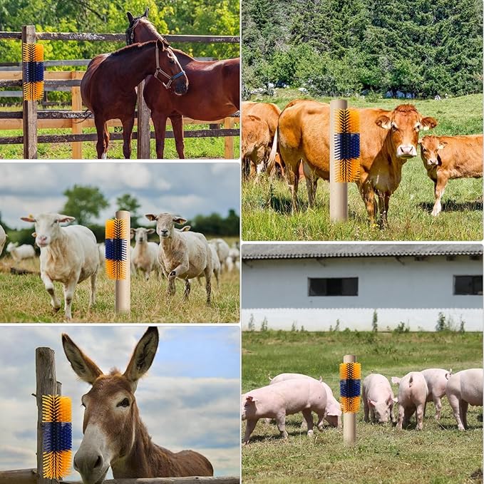 Livestock Scratching Brush, Horse Grooming Kit for Horses, Cattle, Sheep, Goats - Adjustable Grooming Massage Tool with Easy Install Kit