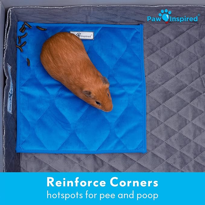 Paw Inspired Guinea Pig Cage Liner Pads | Washable Fleece Bedding, Waterproof Bottom | Super Absorbent Pee Pad or Pet Bed Mat for Guinea Pigs, Ferrets, Rabbits, Hamsters, Small Animals (12x12, Green)