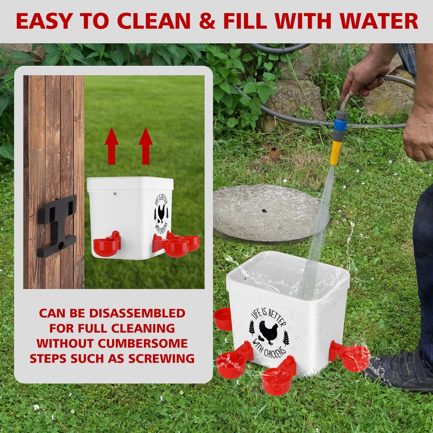 ‎Tgeyd Chicken Feeder and Chicken Waterer Set - Hanging Automatic Chicken Feeder No Waste - Chicken Coop Accessories - Poultry Waterer with 2 Gallon/10 Pounds