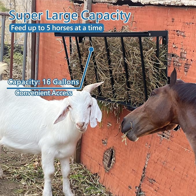 2Pcs Wall Mount Hay Rack, 27'' Long Livestock Hay Feeder with 16 Gallon Capacity, Carbon Steel Hay Feeder for Sheep, Goats, Horses, Indoor Outdoor Uses