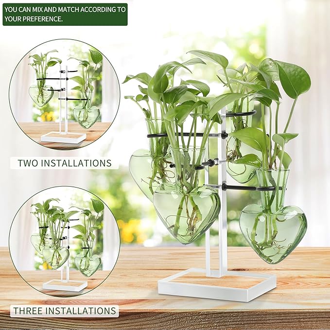 Clear Plants Propagation Stations Terrarium Kit Birthday Gift for Women for Indoor Home Office Decor Acrylic Plant Accessories - 4 Love Hear Vase