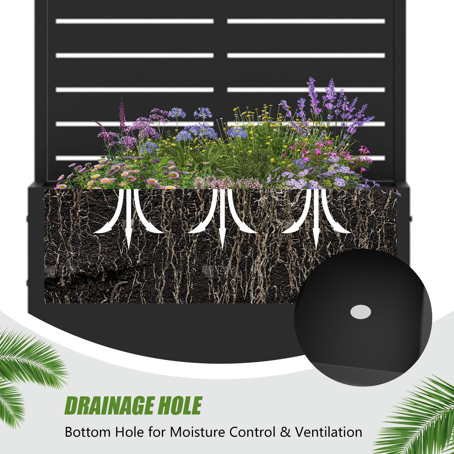 Casaphoria 47"x24" Metal Raised Garden Bed with Trellis(2 Pack), Outdoor Planter Box with Wheels & Drainage Holes for Climbing Plants, Flowers, Elevated Garden Kit with Privacy Screen, Black-Louvered
