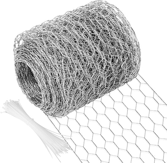 Chicken Wire 4 in x 787 in Poultry Wire Netting Hexagonal Galvanized Mesh Garden Fence Barrier for Pet Rabbit Chicken Fencing with 100 Pcs Cable Zip Ties