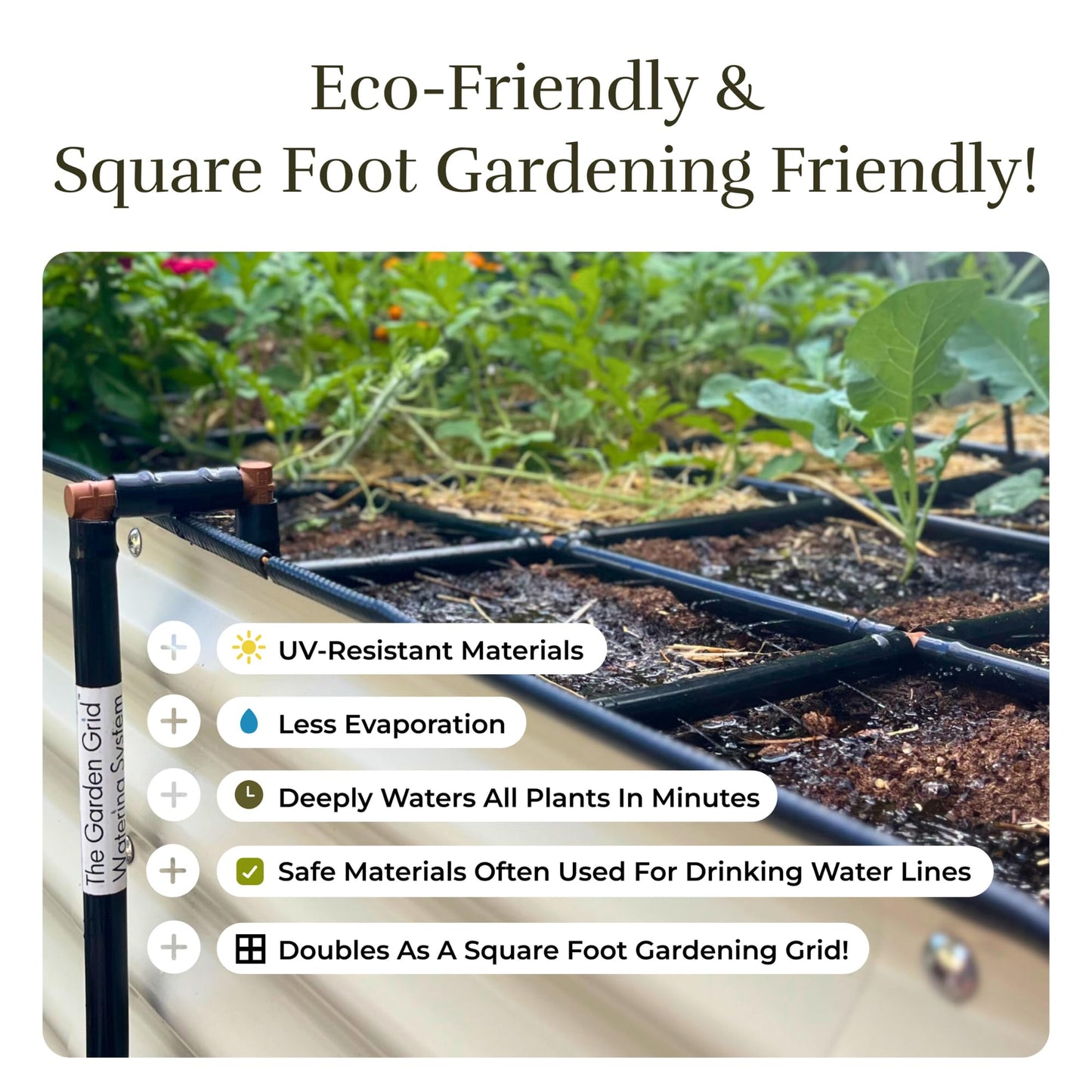 Garden Grid Watering System | Raised Garden Bed Drip Irrigation System – But Better | Pre-Assembled, Waters Every Plant Evenly, 2-Minute Setup | Square Foot Gardening Grid | US-Made (Cornerless, 4x8)