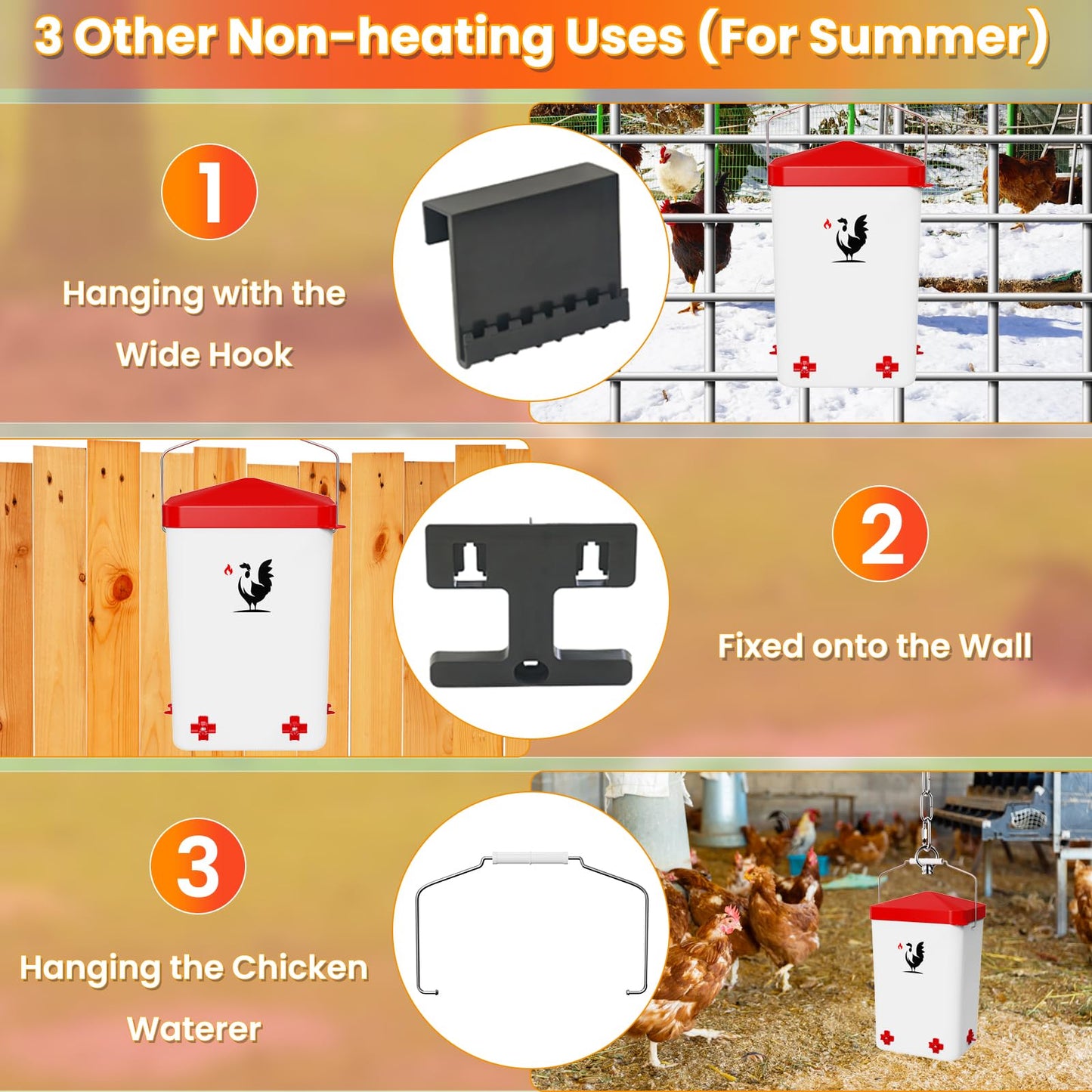 Heated Chicken Waterer, 3.2 Gallon Poultry Water Heater for Winter with 4 Horizontal Nipples, Thermostatically Controlled, 4 Adjustable Heights, Anti-Freezing Watering System for Coop Accessories