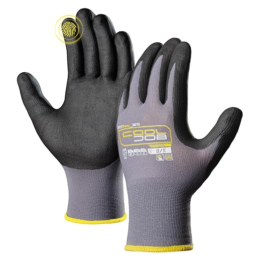 COOLJOB 36 Pairs Safety Work Gloves Microfoam Nitrile Rubber Coated, Seamless Knit Nylon Gloves with Full Fingers Touchscreen, Grip Nitrile Dipped, Ideal for Warehouse, Home Improvement, Grey Small