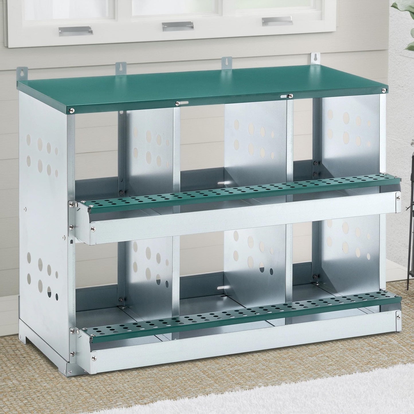 Chicken Nesting Box, 6 Compartments Chicken Nesting Box for Laying Eggs, Roll Away Chicken Laying Boxes, 33.07" L x 16.92" W x 25.59" H, Green