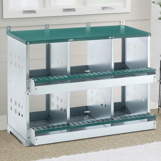 Chicken Nesting Box, 6 Compartments Chicken Nesting Box for Laying Eggs, Roll Away Chicken Laying Boxes, 33.07" L x 16.92" W x 25.59" H, Green