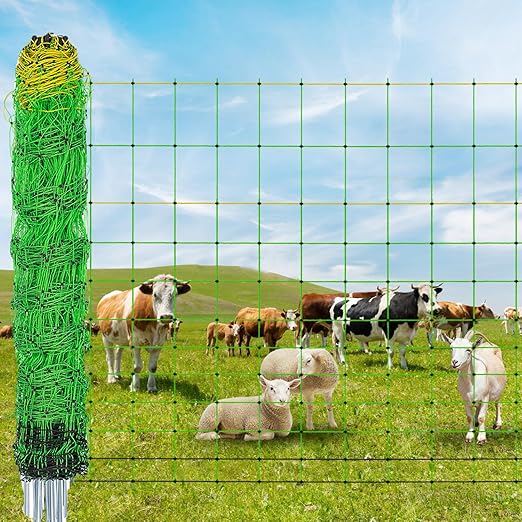 Electric Fence Netting, 35.4" x 164' Portable Electric Net Fence for Goats, Sheep, Lambs, Hogs in Backyards, Farms, Ranches, Homesteads and Gardens,(14 Posts, 2 Spikes,Green)