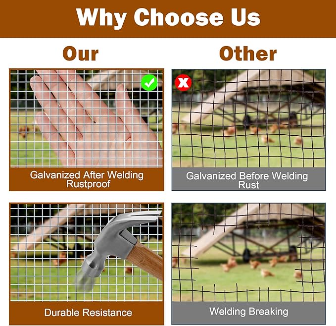 Chicken Wire Fencing Hardware Cloth 1/2 inch 19 Gauge Rust-Resistant Mesh Roll with Snips/Gloves for Chicken Coop/Vegetable/Garden/Plants/Poultry Enclosures/Tree/Gutter Guards 48 inch x 50 ft