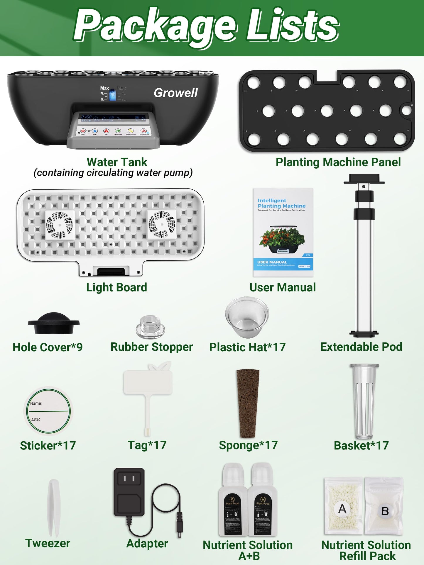 Growell 17 Pods & 16 Pods Hydroponics Growing System Kit