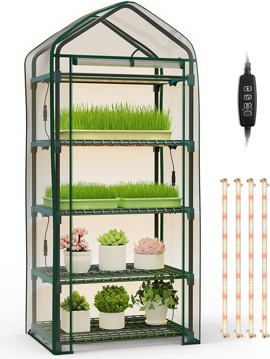 Indoor Greenhouse with Grow Lights 4 Tier Greenhouse with 4 Full Spectrum Plant Grow Lights for Early Spring Seed Germination and Indoor Growing