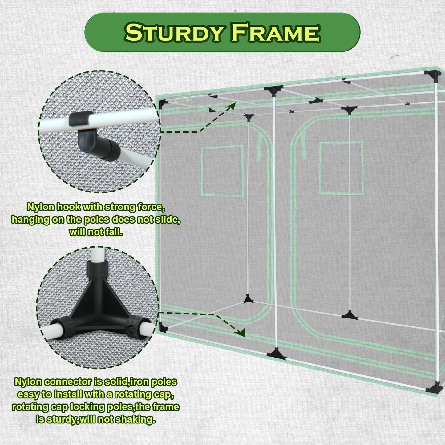 Green hut Grow Tent 96"x48"x78" 600D Mylar Hydroponic Indoor Grow Tent with Observation Window, Removable Floor Tray and Tool Bag for Indoor Plant Growing 8x4
