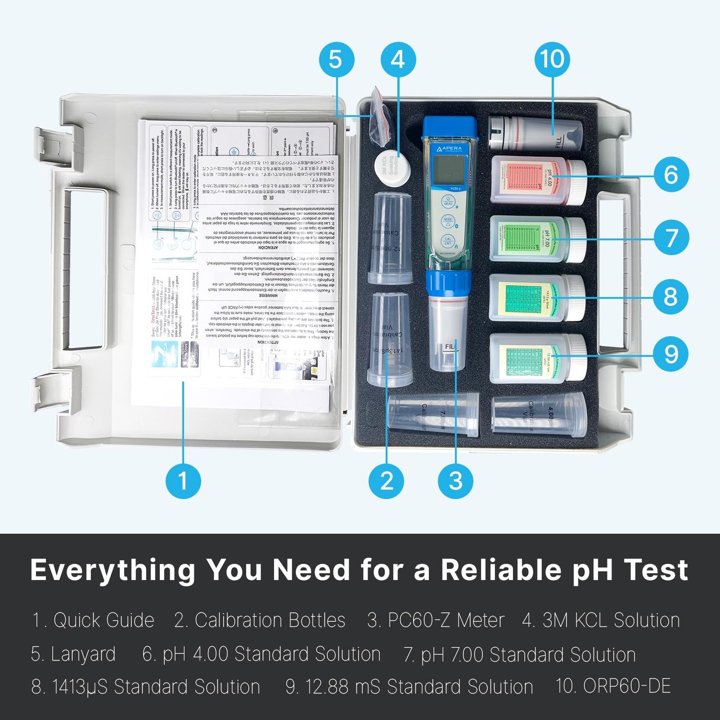 Apera Instruments PCO60-Z Bluetooth pH/Conductivity/ORP/Redox/TDS/Salinity/Resistivity Smart Multi-Parameter Meter Tester Kit Powered by ZenTest Mobile App with Cloud-Based Datalogger