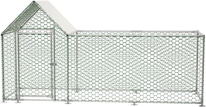 Metal Chicken Coop,10x3FT Walk-in Chicken Run,Galvanized Wire Poultry Chicken Hen Pen Cage, Rabbits Duck Cages with Waterproof and Anti-Ultraviolet Cover for Backyard and Farm