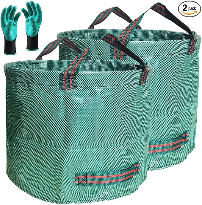 Professional 2-Pack 137 Gallon Lawn Garden Bags Large (D34,H34 inch) Yard Waste Bags w/Gardening Gloves for Big Leaf Bag,Yard Debris,Waste Container,Lawn Trash,Grass Clippings Bag,Weed Bags 4 Handles