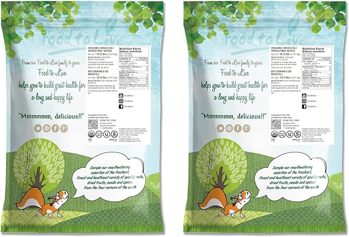 Food to Live Organic Broccoli Seeds for Sprouting, 25 Pounds – Non-GMO, Vegan, Kosher, Sirtfood, Bulk. Rich in Sulforaphane, Vitamin C. Grow Sprouts, Microgreens for Salads, and Sandwiches