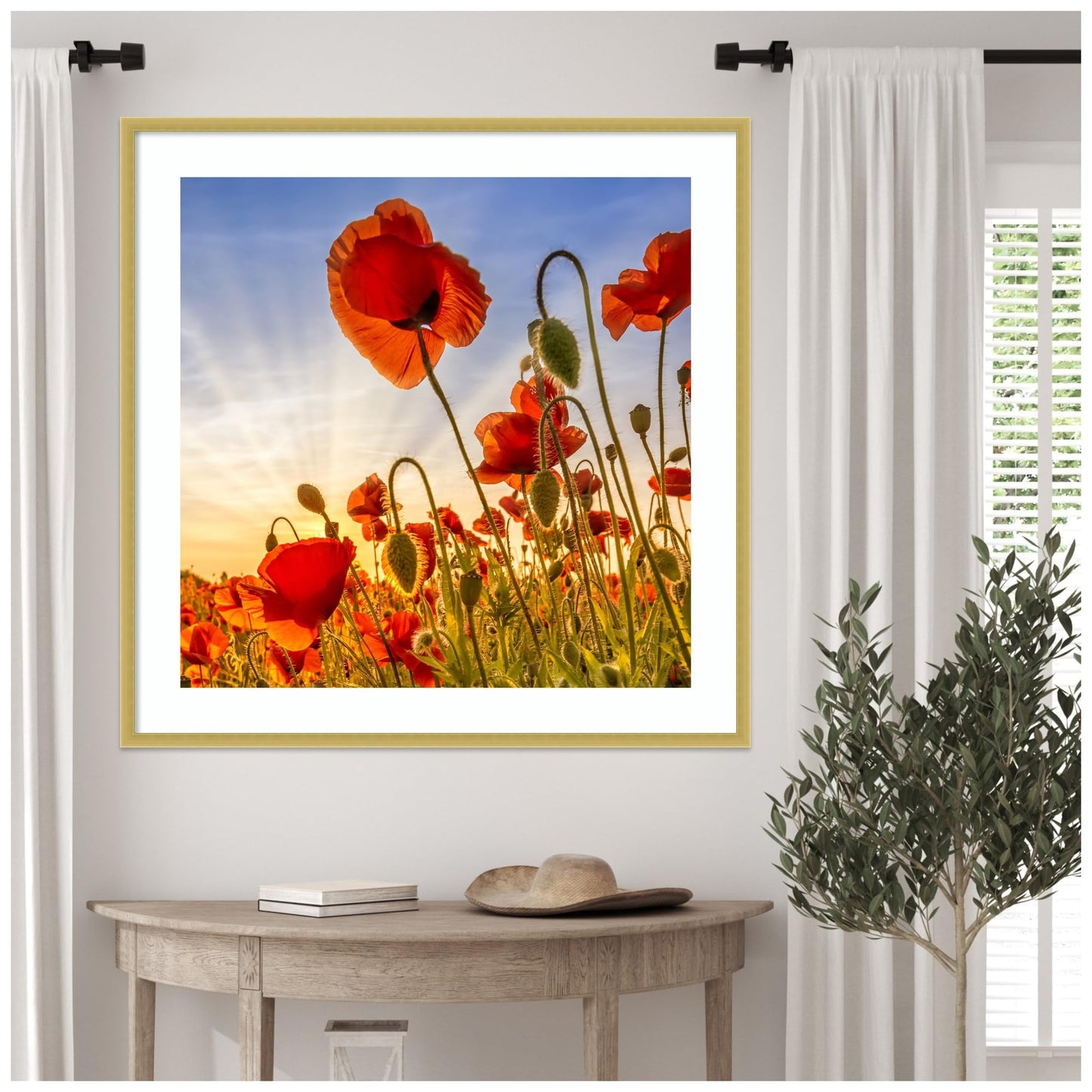 Amanti Art Framed Wall Art Print 33x33 Fascinating Poppies by Melanie Viola, Flowers Wall Art, Rustic Farmhouse Decor, Large Poster Painting Artwork for Living Room, Bedroom, Bathroom, Kitchen, Office