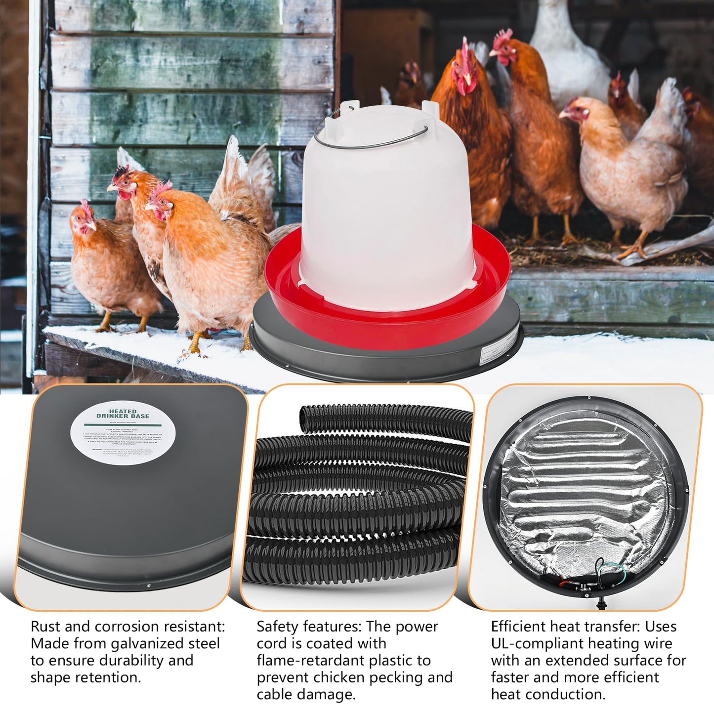 Chicken Water Heater for Winter - 15.35" Poultry Waterer Heated Base, 125W Drinker Heater Base with Thermostat to Prevent Water Freezing in Metal or Plastic Drinkers