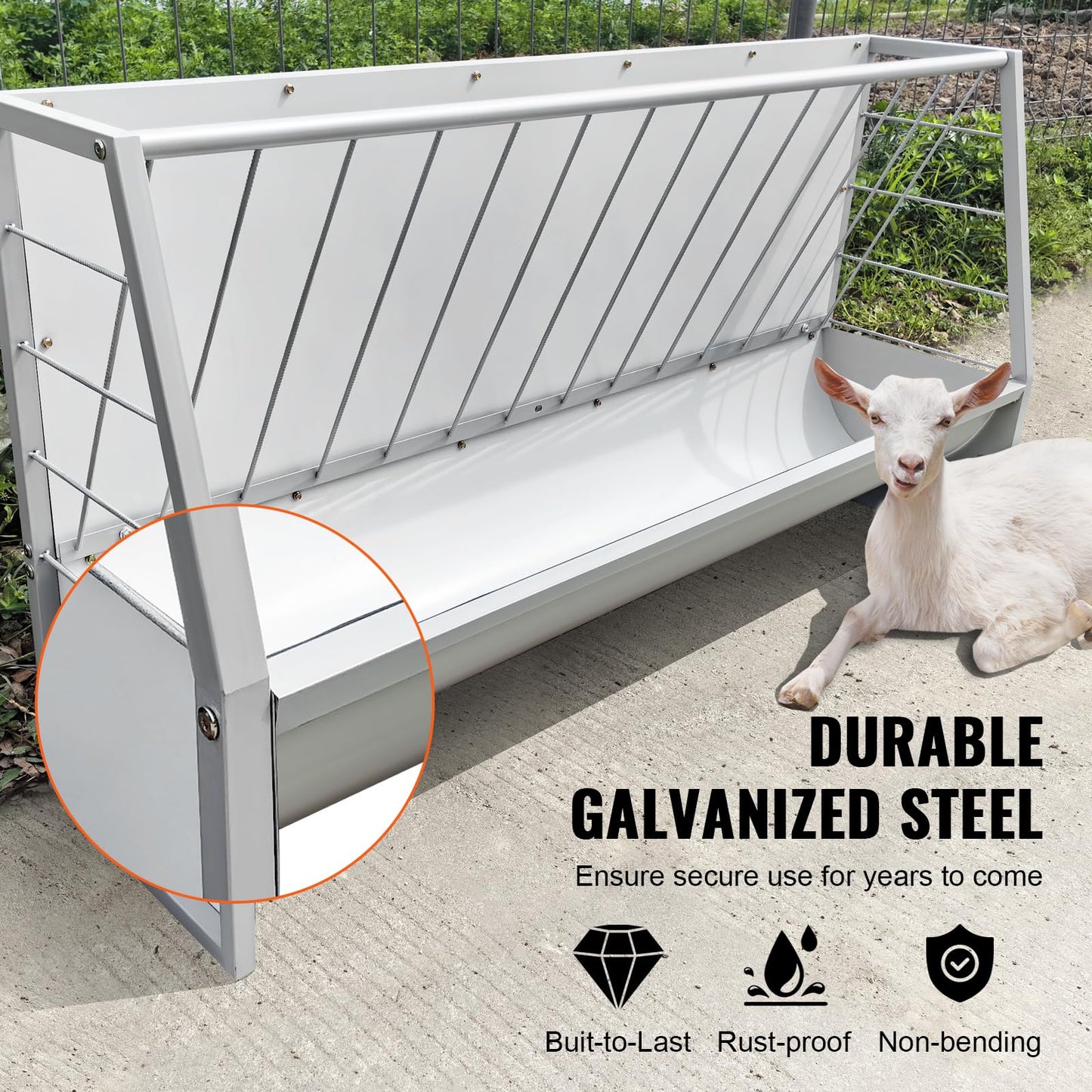 BUYYAH 5 Ft Pasture Hay Feeder, Heavy Duty Galvanized Steel Livestock Hay Feeder, Outdoor Pasture Feeder for Sheep, Goats, Pony and Miniature Horses